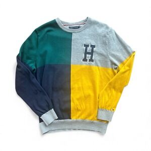 Tommy Hilfiger Sweater Men's Large Color Block Long Sleeve Crew Neck